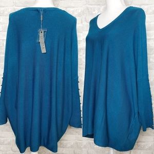 NWT Joseph A. at Nordstrom | Teal Solid V-Neck Poncho Sweater Top Med